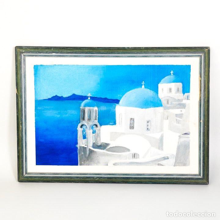 Fotokamera: Pintura de paisaje urbano de Santorini, Grecia, Autor desconocido