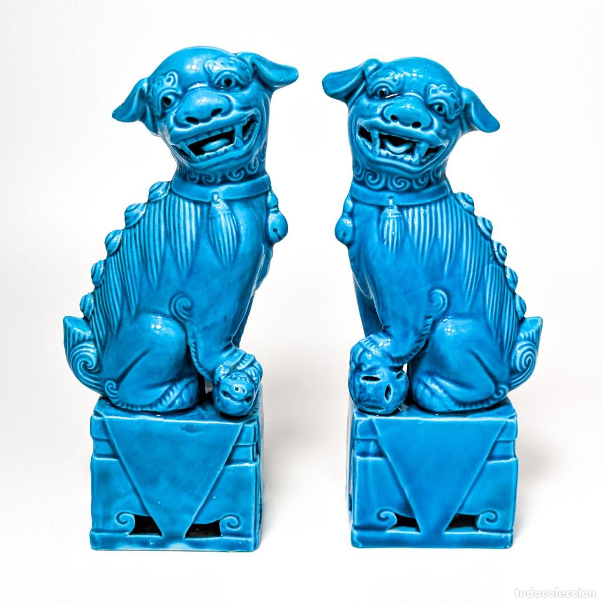 Fotokamera: Pareja de Perros Foo Chinos 16cm c.1970