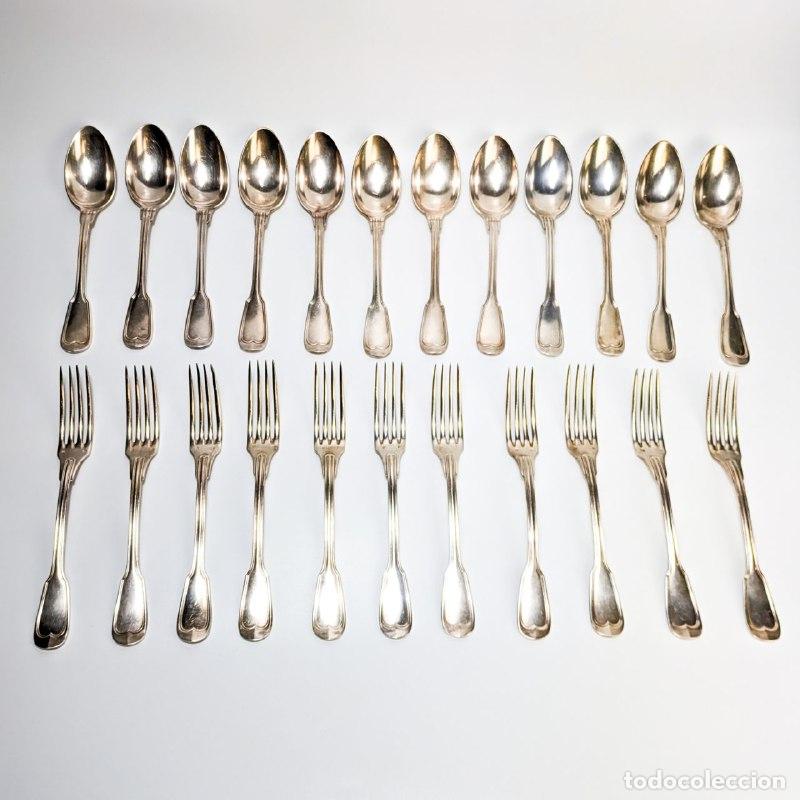 C&aacute;mara de fotos: Juego de cubiertos Art dec&oacute; ba&ntilde;ados en plata Joseph Buisson, Francia c.1930