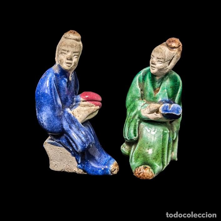 C&aacute;mara de fotos: Pareja de Figuras Mudman, China, Shiwan Primera Rep&uacute;blica China (1911-1949)
