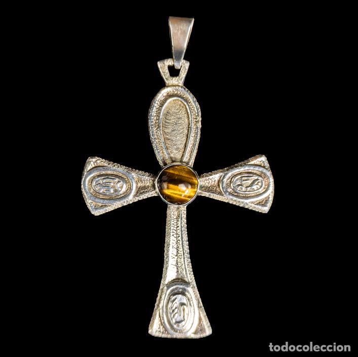 C&aacute;mara de fotos: Colgante cruz ankh egyptian revival plata 925 ojo de tigre