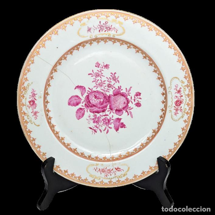 C&aacute;mara de fotos: Plato Compania de Indias rosa y Dorado, China, Periodo Qianlong (1736-1795)