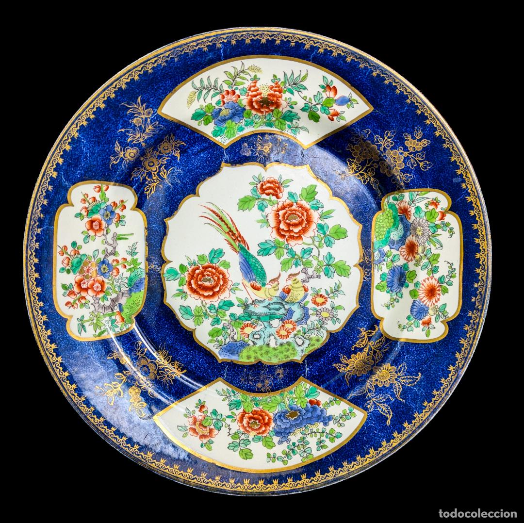 C&aacute;mara de fotos: Plato Ingl&eacute;s de Booths porcelana Cobalt Blue pheasant c.1900