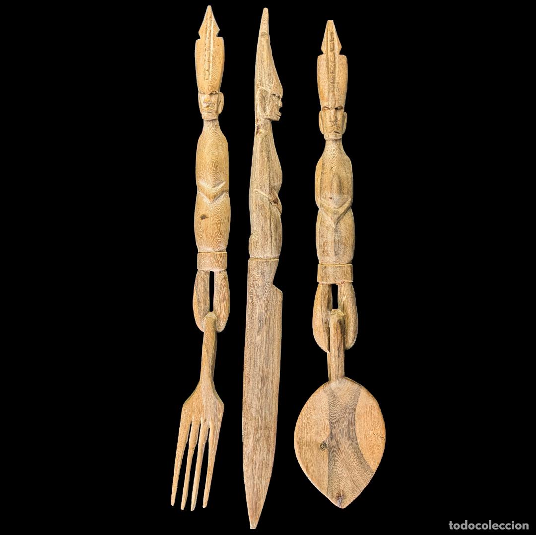 Fotokamera: Cubiertos de madera Africanos para Ensalada c.1970