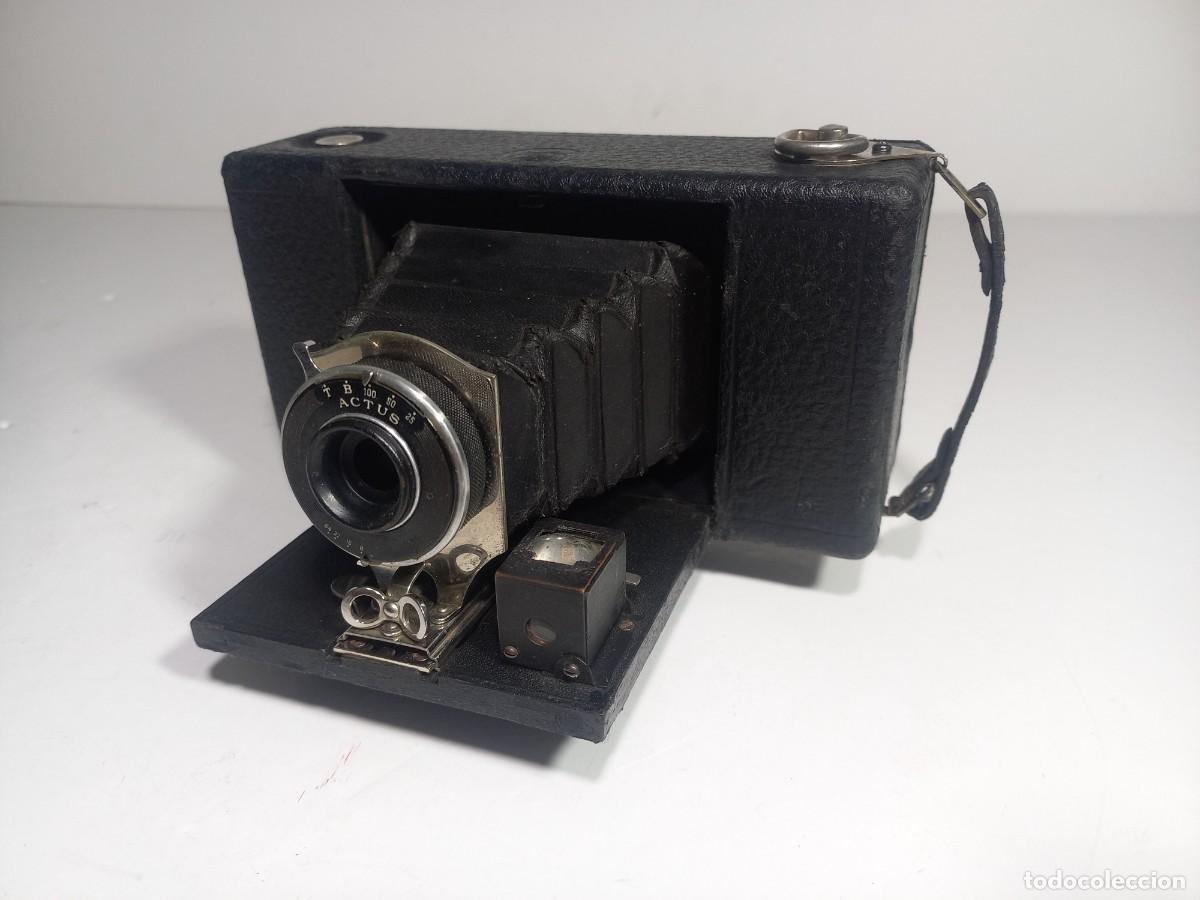 C&aacute;mara de fotos: PRECIOSA ANTIGUA CAMARA DE FUELLE DE CUERO NEGRO ACTUS UNICA TC PIEL 1912 DE MUSEO