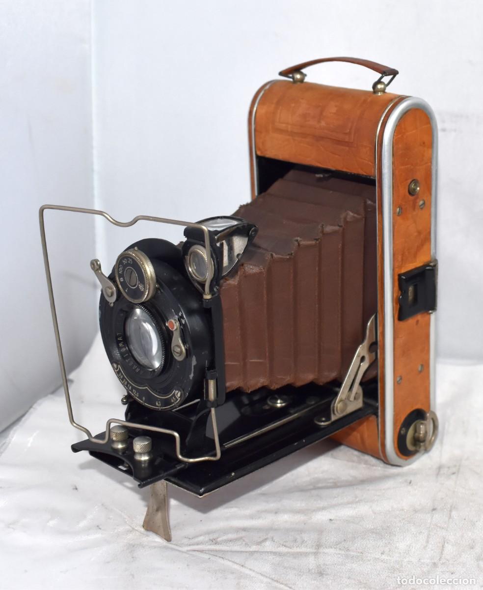 C&aacute;mara de fotos: FOTH FOLDING ROLLFILM DELUXE..ALEMANIA A&Ntilde;O 1929..FUELLE MARRON Y PIEL DE COCODRILO..FUNCIONA..
