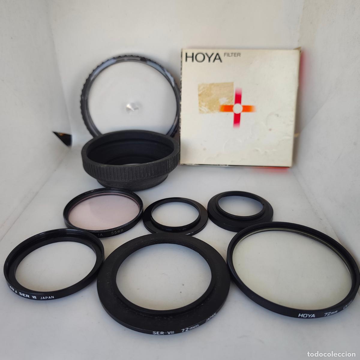 C&aacute;mara de fotos: Lote fotograf&iacute;a anal&oacute;gica: filtro Hoya 72mm en caja + adaptadores SER VII + parasol + anillos Jap&oacute;n