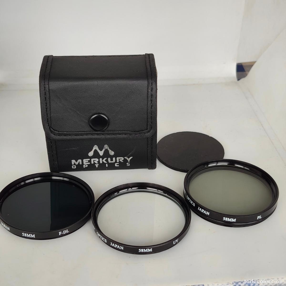 C&aacute;mara de fotos: Set of 3 Merkury Optics 58 mm Lens Filters in Hard Case Japan filtros &oacute;pticos para c&aacute;maras