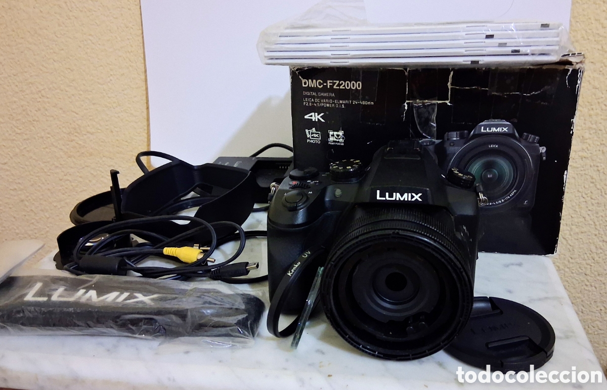 C&aacute;mara de fotos: Lote Panasonic Lumix DMC-FZ2000 - Para Piezas / Reparaci&oacute;n + Caja, Instrucciones, Cristales y Acceso