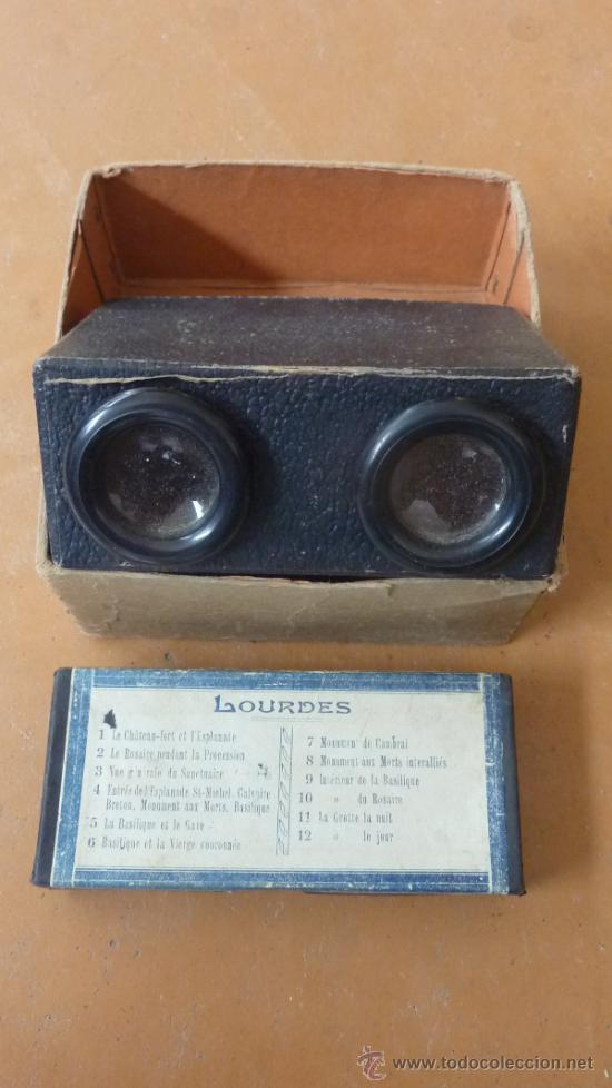 Fotokamera: Esteoroscopio o visor esteoroscopico con sus fotos de Lourdes.