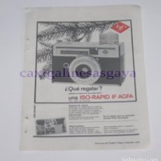 Cámara de fotos: PUBLICIDAD - ANUNCIO - CÁMARA DE FOTOS AGFA UNA ISO-RAPID IF AGFA - 1965. Lote 97090259