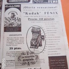 Cámara de fotos: PUBLICIDAD 1936 - COLECCION CAMARAS KODAK FENIX 110 PESETAS - TAMAÑO 16 X 22 CM.. Lote 204993693