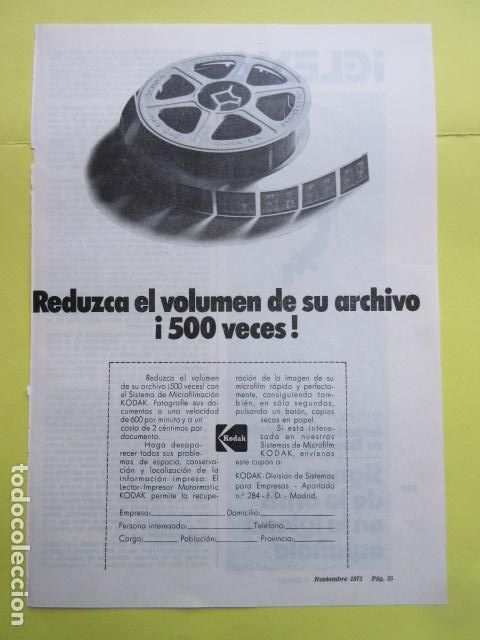 C&aacute;mara de fotos: PUBLICIDAD 1972 - KODAK - Foto 1