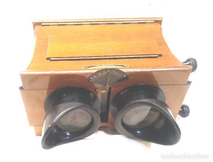 C&aacute;mara de fotos: Unis Visor Esterosc&oacute;pico madera de Caoba S XIX, Completo todo de Origen, Buen Estado