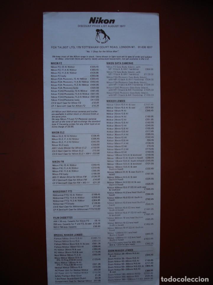 C&aacute;mara de fotos: LISTA PRECIOS NIKON 1977 DE FOX TALBOT.DIPTICO - Foto 1