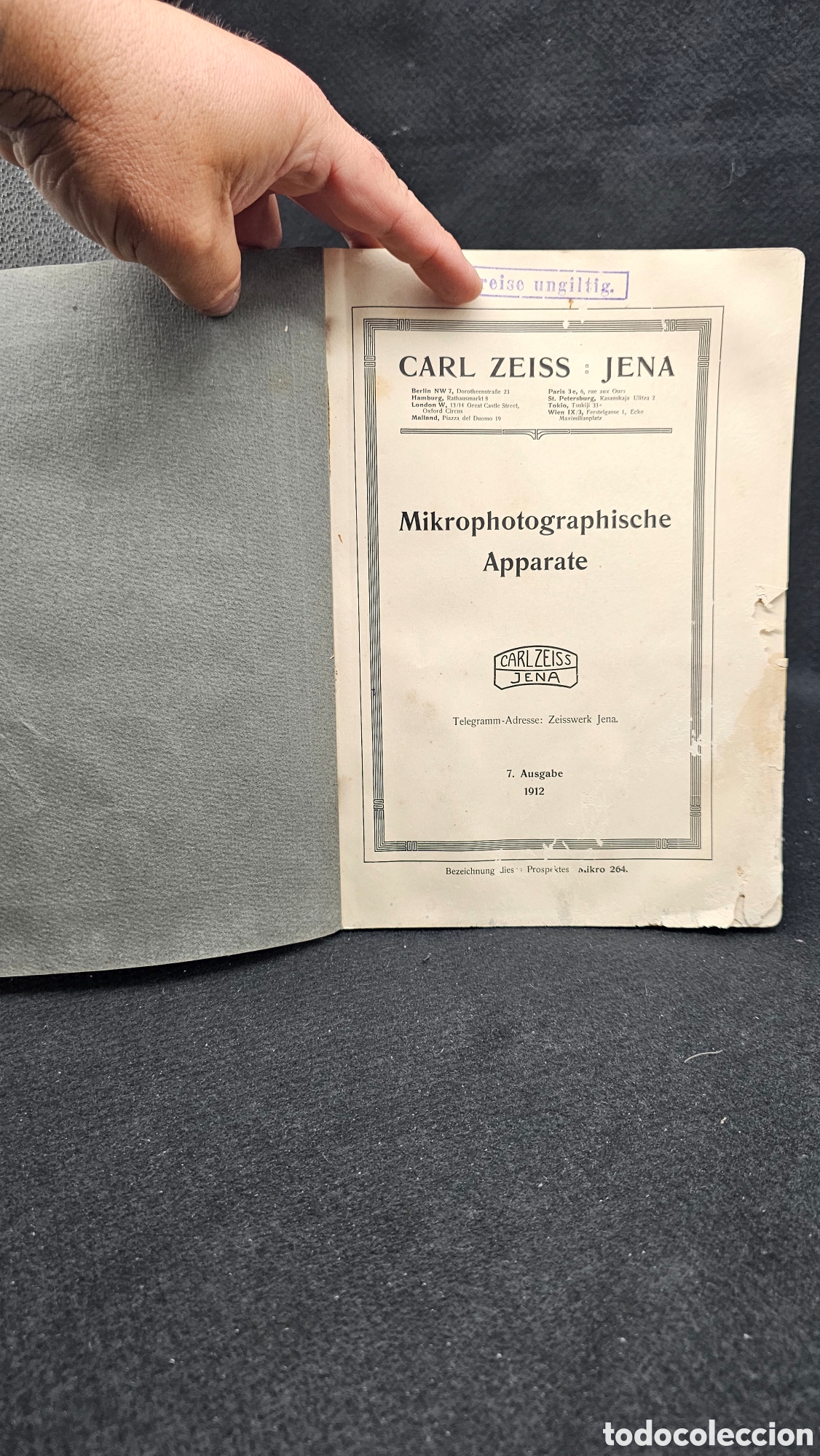 C&aacute;mara de fotos: A&ntilde;o 1912. Antiguo cat&aacute;logo aparato microfotografico de Carl Zeiss jena