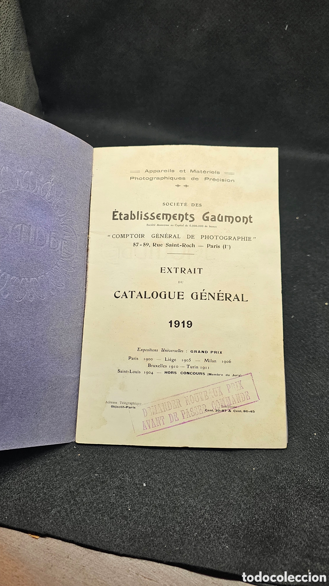 C&aacute;mara de fotos: A&ntilde;o 1919, Antiguo cat&aacute;logo de c&aacute;maras de fotos