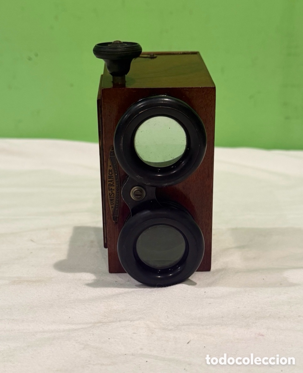 Fotokamera: Antiguo estereoscopio Unis France c1900 visor estereosc&oacute;pico madera original con caja