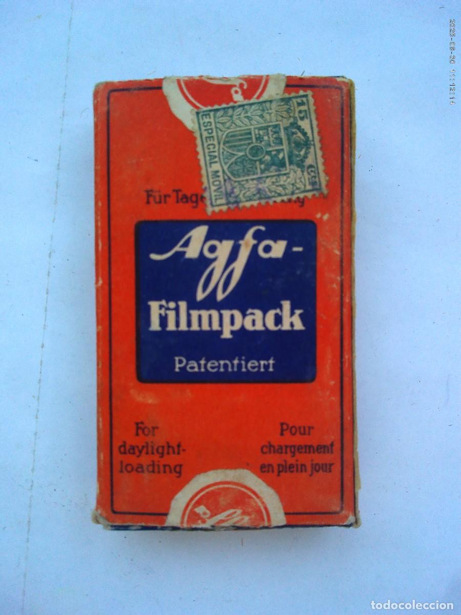 C&aacute;mara de fotos: ANTIGUA CAJA DE NEGATIVOS DE AGFA - FILMPACK , EN SU CAJA CON VI&Ntilde;ETA REAL , JUNIO 1931