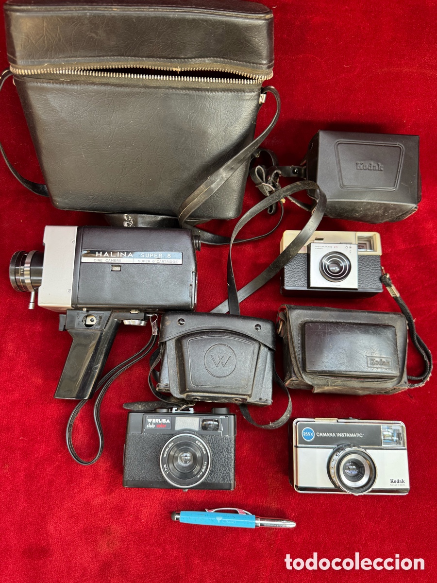 C&aacute;mara de fotos: Lote de 4 camaras analogicas con sus fundas! Halina super8, Kodak y Werlisa!