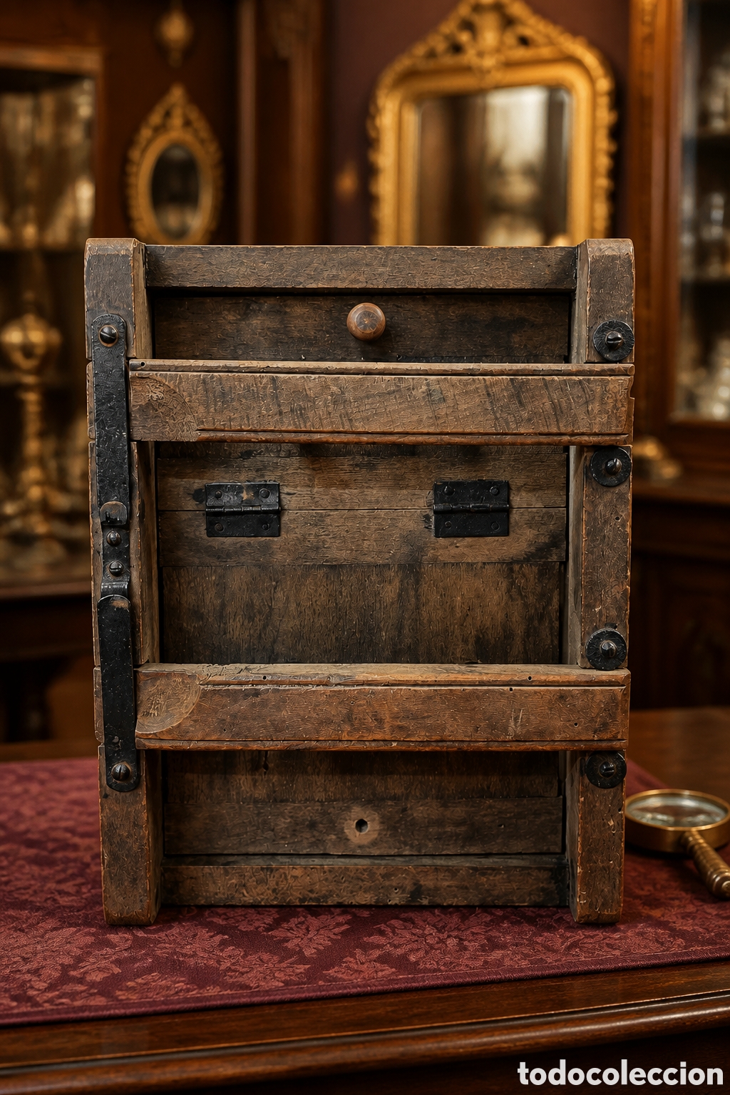 C&aacute;mara de fotos: Prensa de contacto fotogr&aacute;fica antigua siglo XIX principios del siglo XX, de madera...