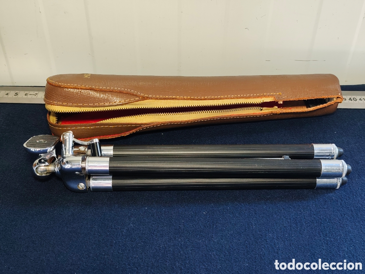 C&aacute;mara de fotos: Tr&iacute;pode de c&aacute;mara vintage MORRY con estuche de piel original - Excelente estado