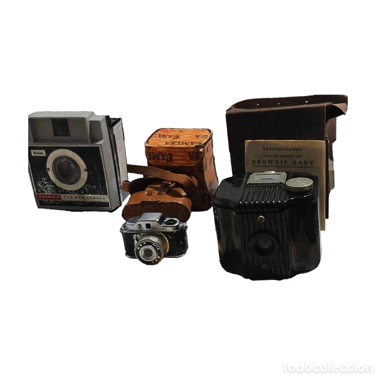 C&aacute;mara de fotos: Lote Colecci&oacute;n 3 C&aacute;maras Antiguas: Kodak Baby Brownie + Fiesta + C&aacute;mara Esp&iacute;a Hit (con Manual y Fund