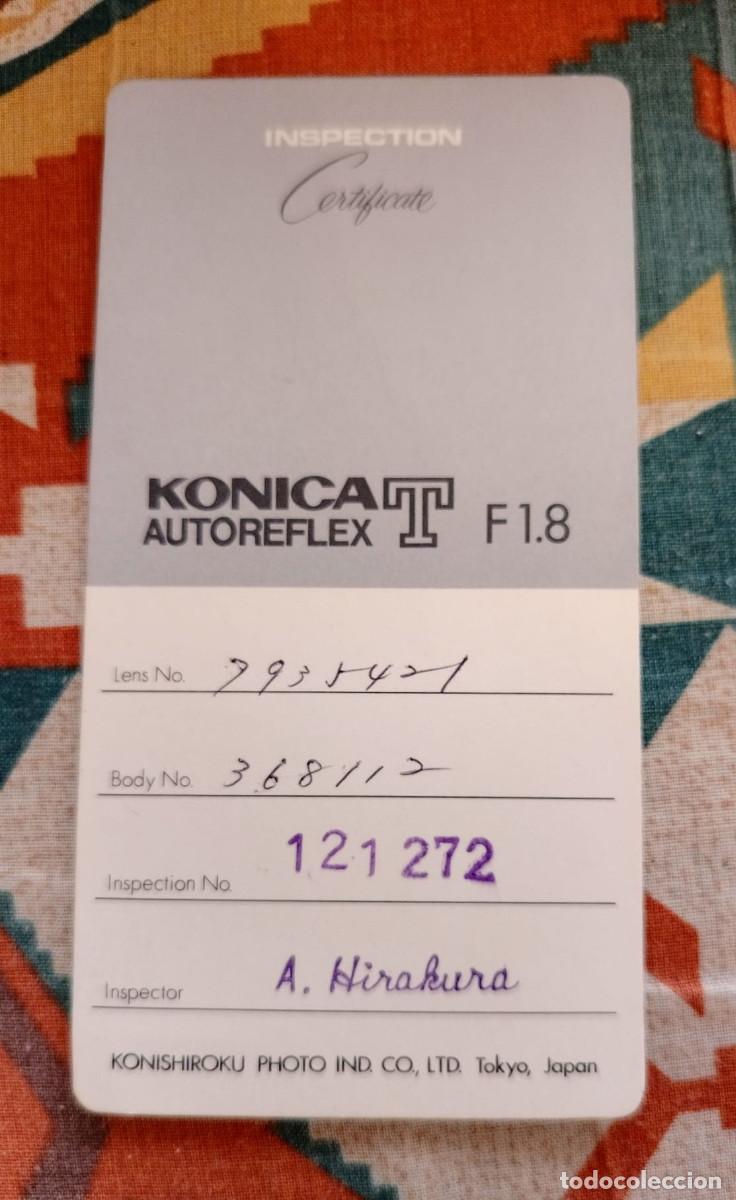 C&aacute;mara de fotos: CERTIFICADO INSPECCION KONICA AUTOREFLEX T - F 1.8 INSPECTOR A. HIRAKURA - KONISHROKU PHOTO JAPON