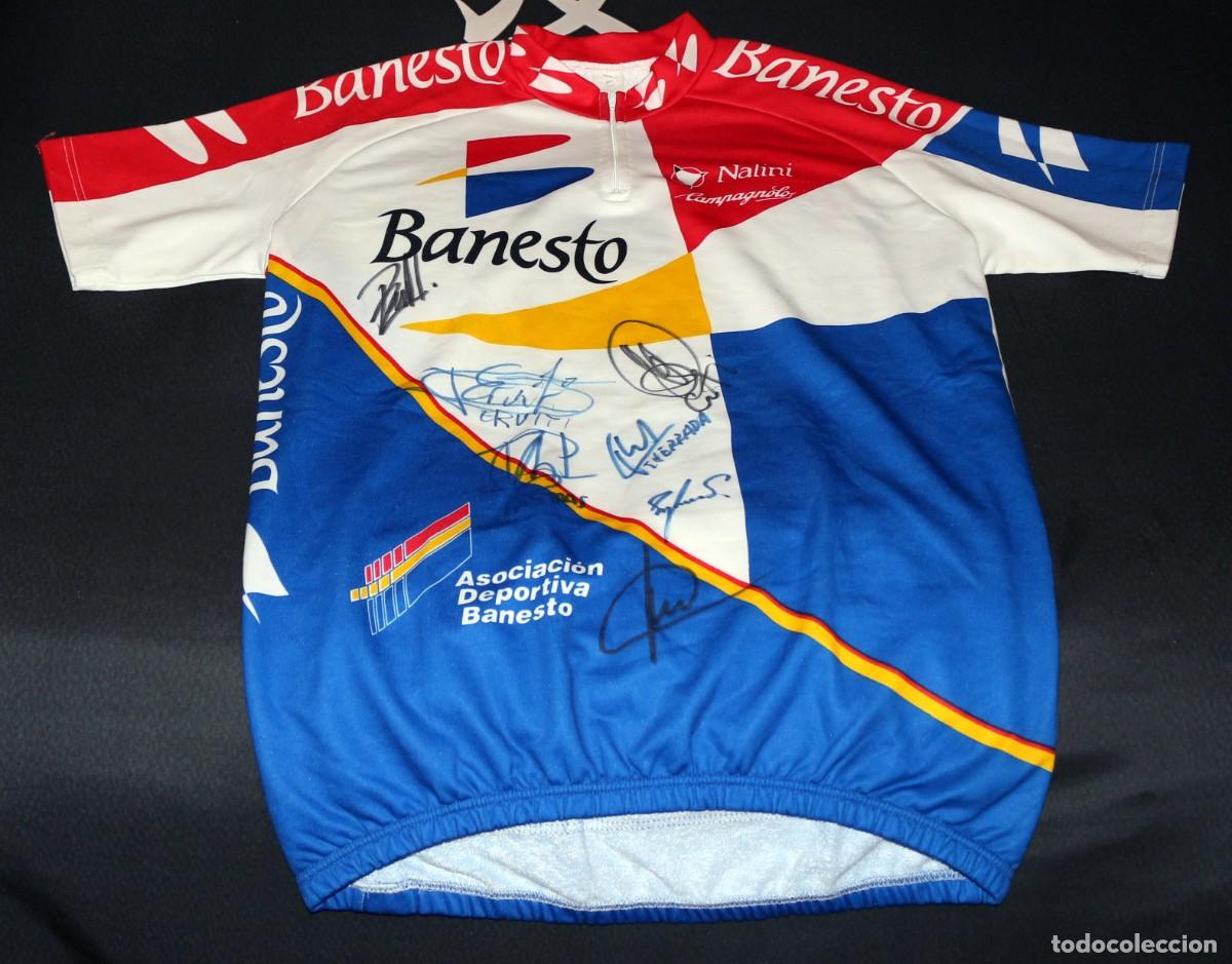 Coleccionismo deportivo: Maillot ciclista de Banesto - A&ntilde;o 1994 - Talla 6 - Con firmas de ciclistas de Movistar del a&ntilde;o 2013