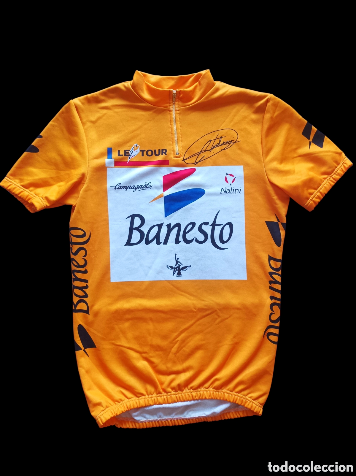 Coleccionismo deportivo: Maillot ciclismo Tour du France lider amarillo de ciclismo de Miguel Indur&aacute;in con firma