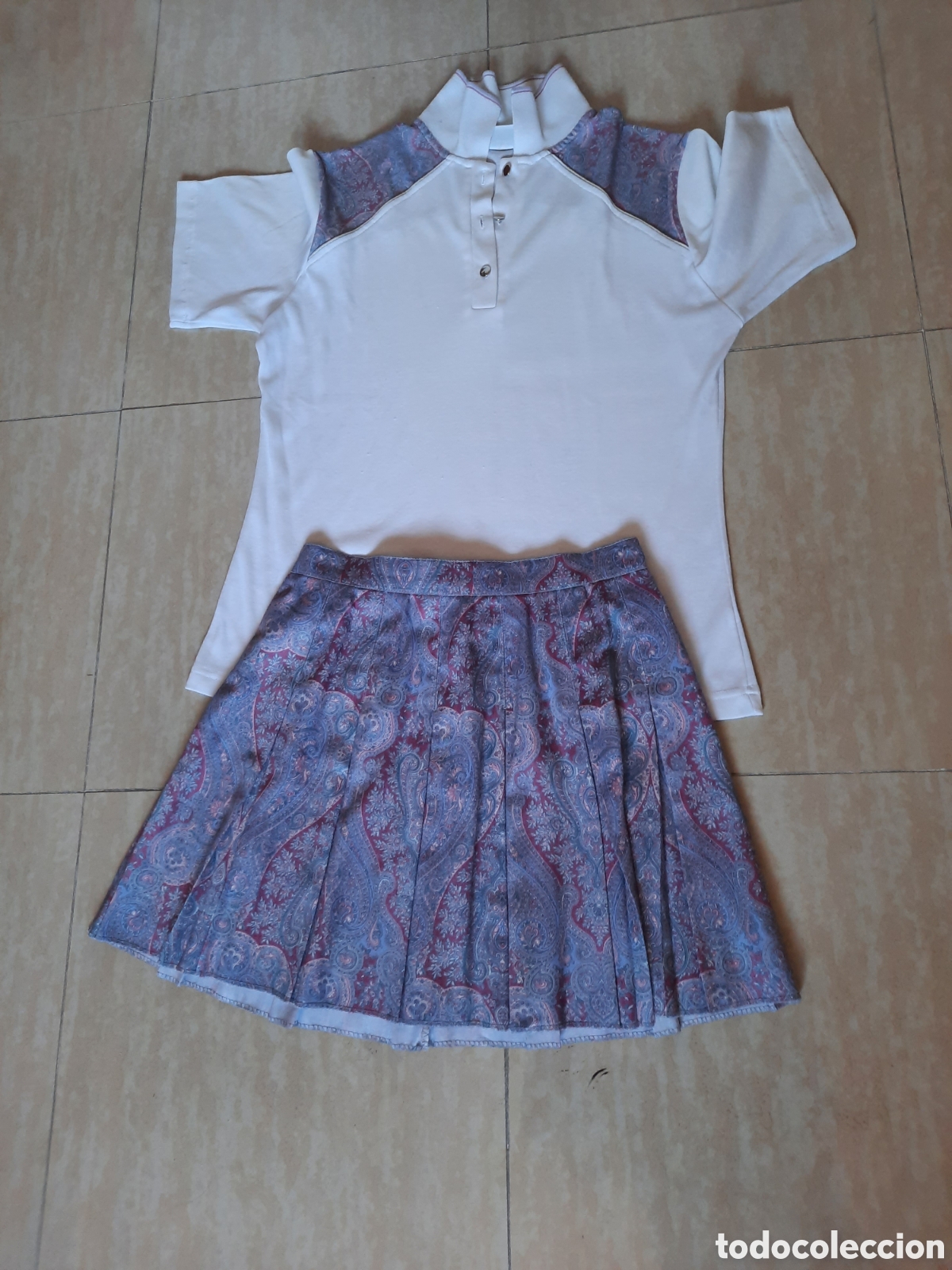 Coleccionismo deportivo: Conjunto tenis vintage: Falda tableada y polo a juego, made in USA, size 8.