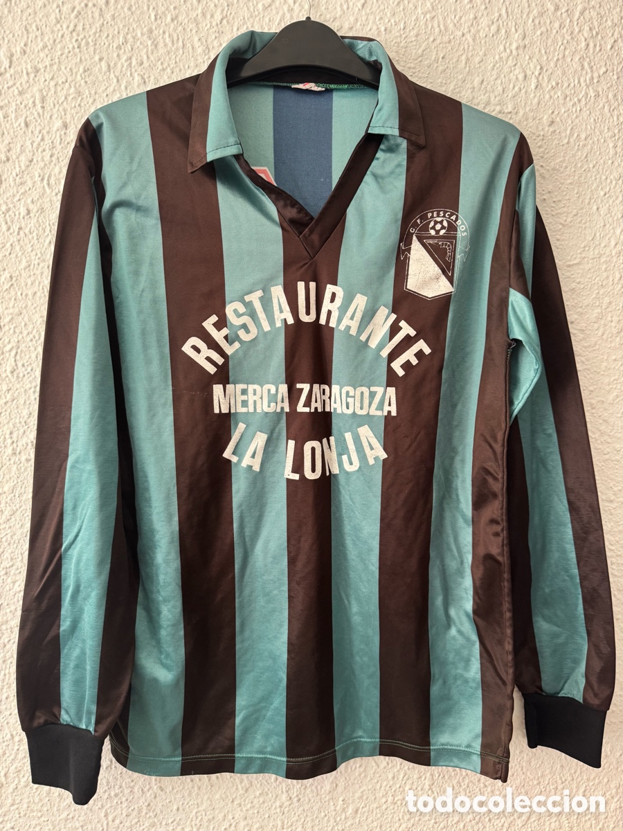 Sammelleidenschaft Sport: Antigua Camiseta deportiva de F&uacute;tbol Zaragoza C. F. PESCADOS TALLA -M- Vintage