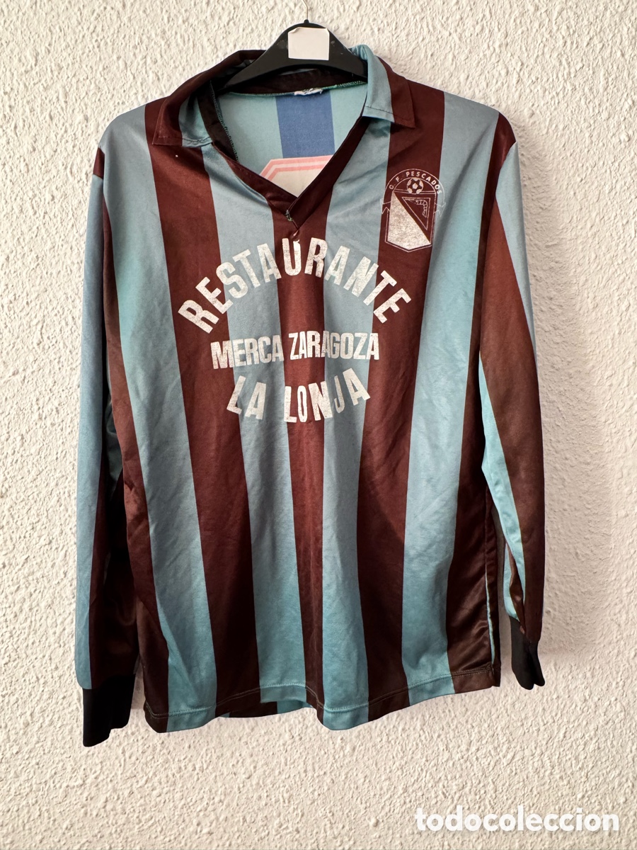 Collezionismo sportivo: Antigua Camiseta manga larga deportiva vintage de F&uacute;tbol Zaragoza C. F. PESCADOS N&deg;2 TALLA -M-