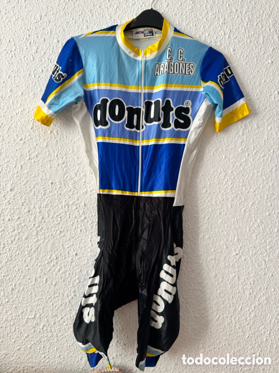 Sports collectibles: Antiguo maillot de ciclismo retro C.C Aragones TALLA -4- Donuts