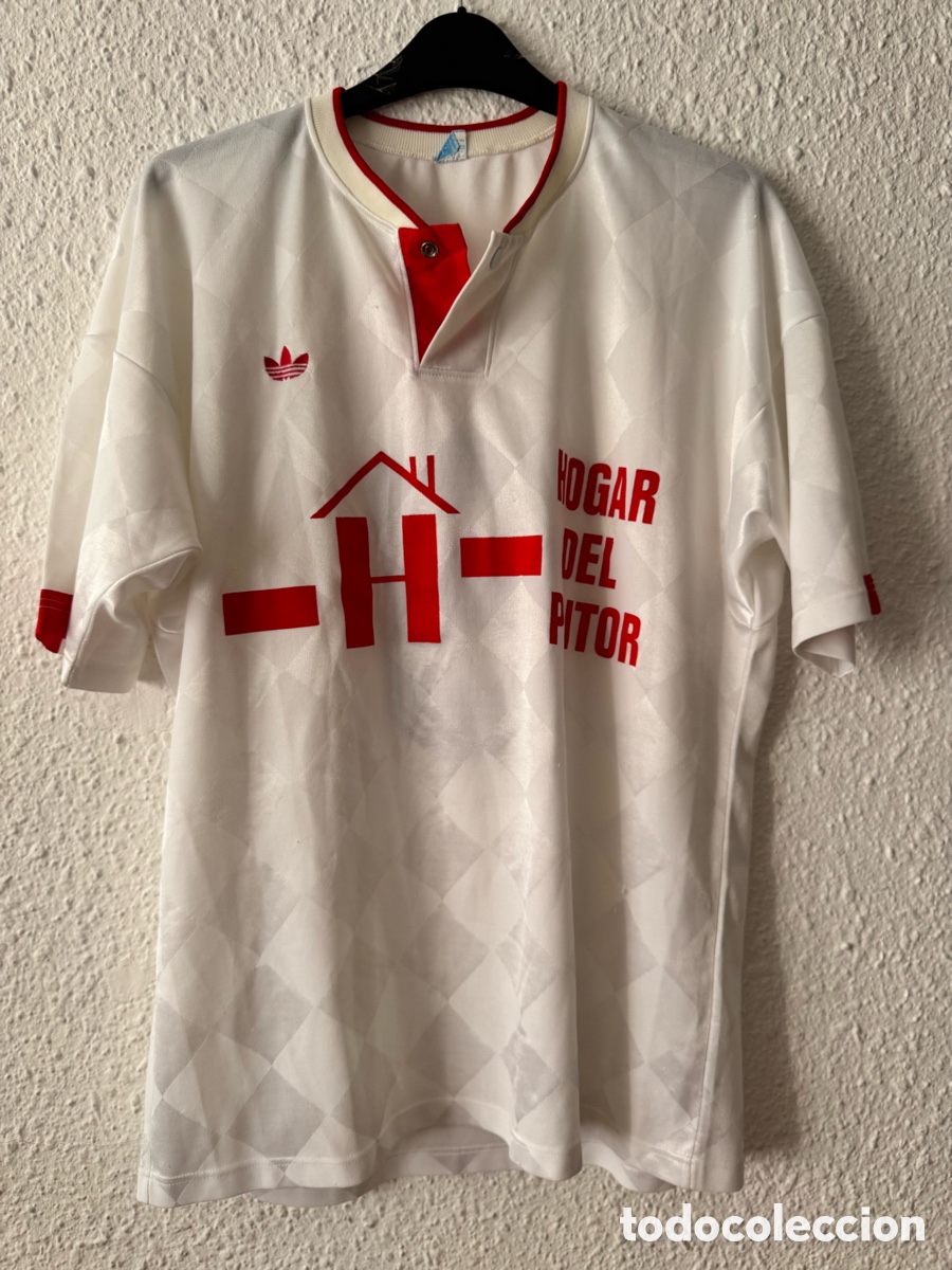 Sports collectibles: Antigua Camiseta deportiva de F&uacute;tbol vintage blanca Hogar del editor TALLA -L- Adidas