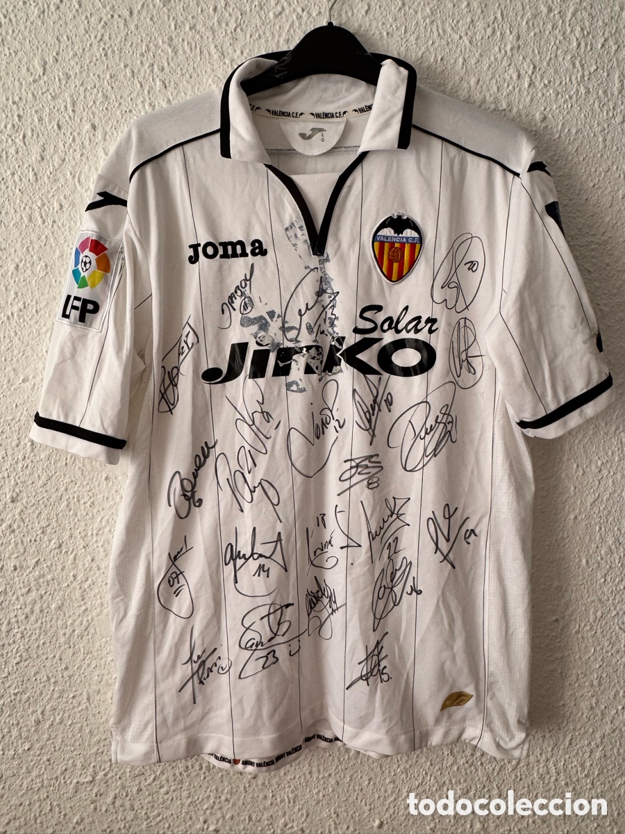 Sammelleidenschaft Sport: Antigua Camiseta deportiva vintage firmada Valencia C.F. TALLA -L- Joma