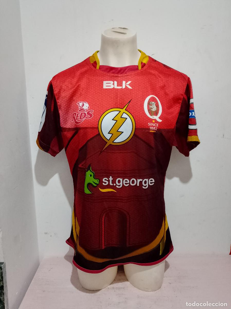 Coleccionismo deportivo: QUEENSLAND REDS 2015 FLASH SHIRT BLK JERSEY AUSTRALIAN RUGBY SIZE xl 64cts