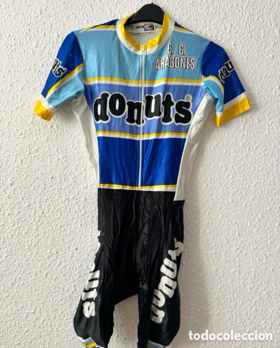 Sports collectibles: Antiguo maillot de ciclismo retro C.C Aragones TALLA -4- Donuts