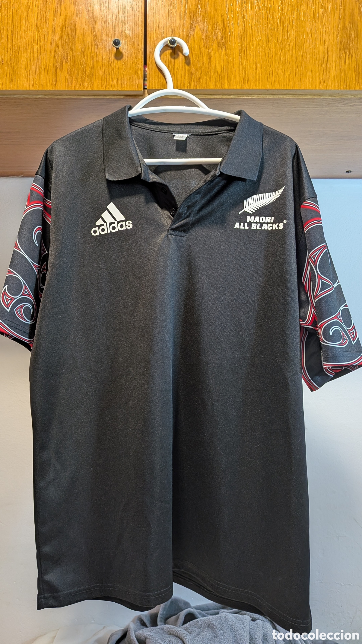 Coleccionismo deportivo: Polo Maori All Blacks Adidas Rugby Negro Mangas Tribal