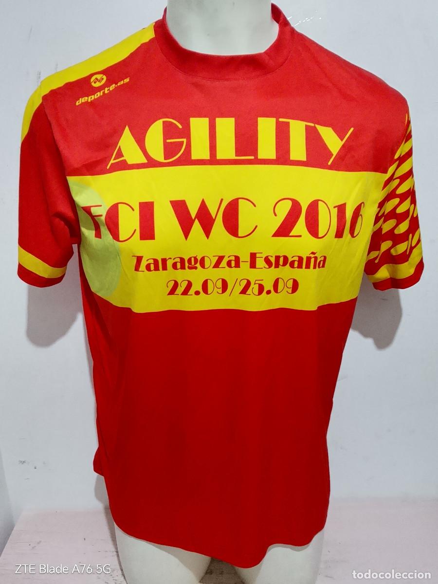 Coleccionismo deportivo: FCI Agility World Championship mascota perro espa&ntilde;a spain shirt camiseta saltos canes dog L 58cts