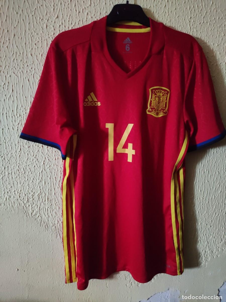 Colecionismo desportivo: Original | Camiseta futbol | Talla 6 - M | Seleccion Espa&ntilde;a futbol playa 14 Kuman Santiso match worn