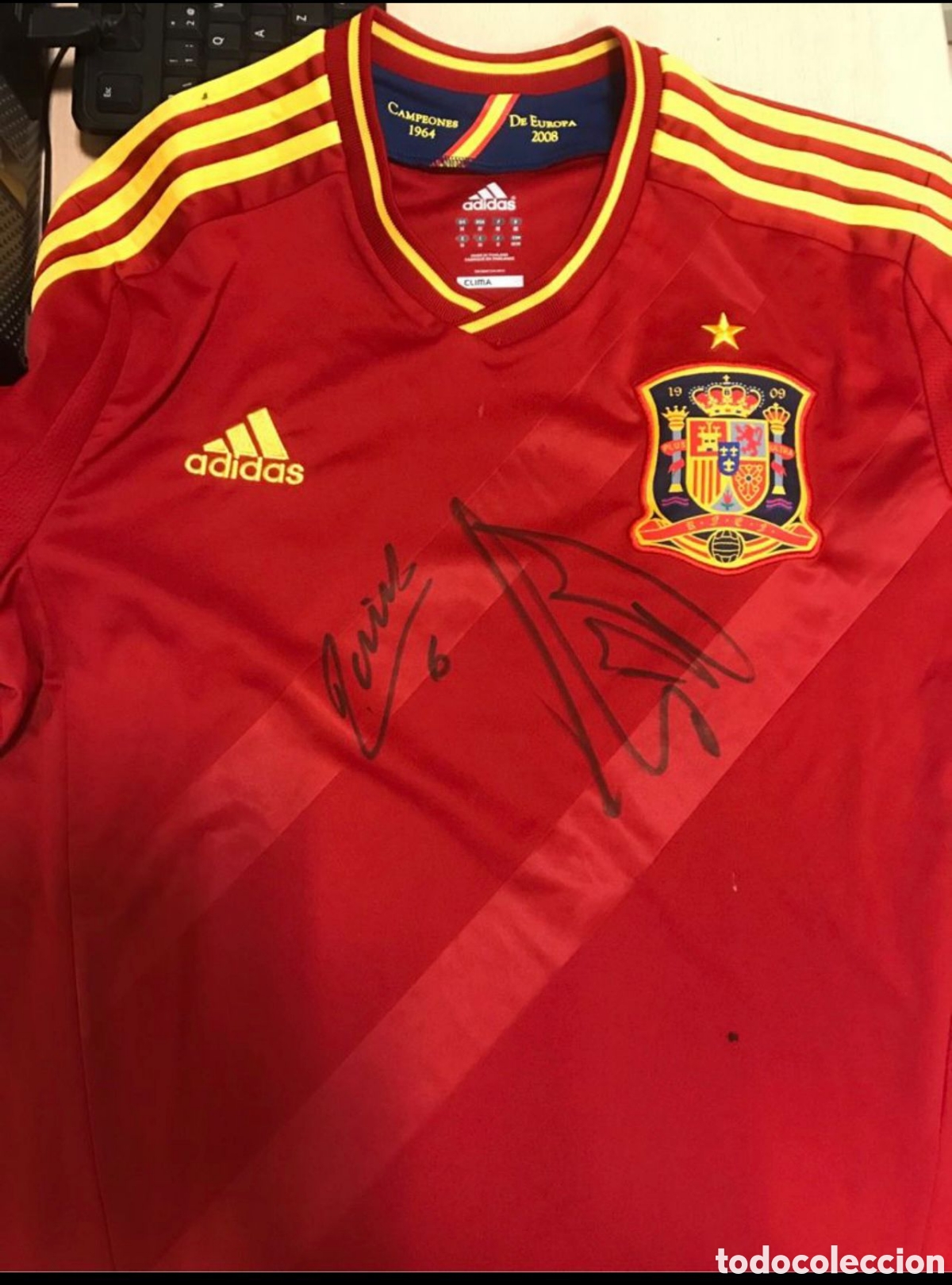Sports collectibles: Camiseta Espa&ntilde;a Eurocopa Firmada INIESTA Y RAMOS 2012