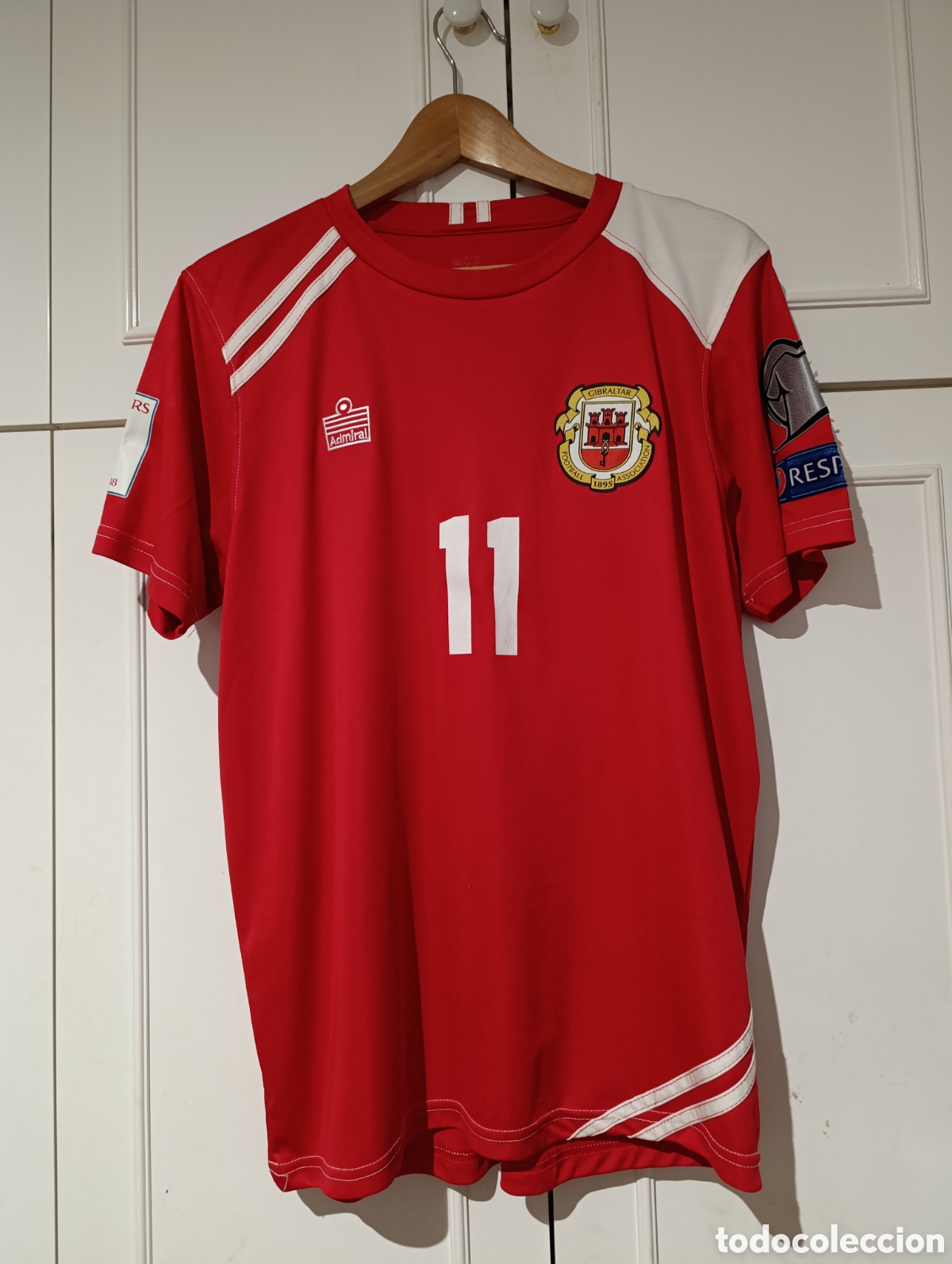 Colecionismo desportivo: Camiseta matchworn Selecci&oacute;n de Gibraltar
