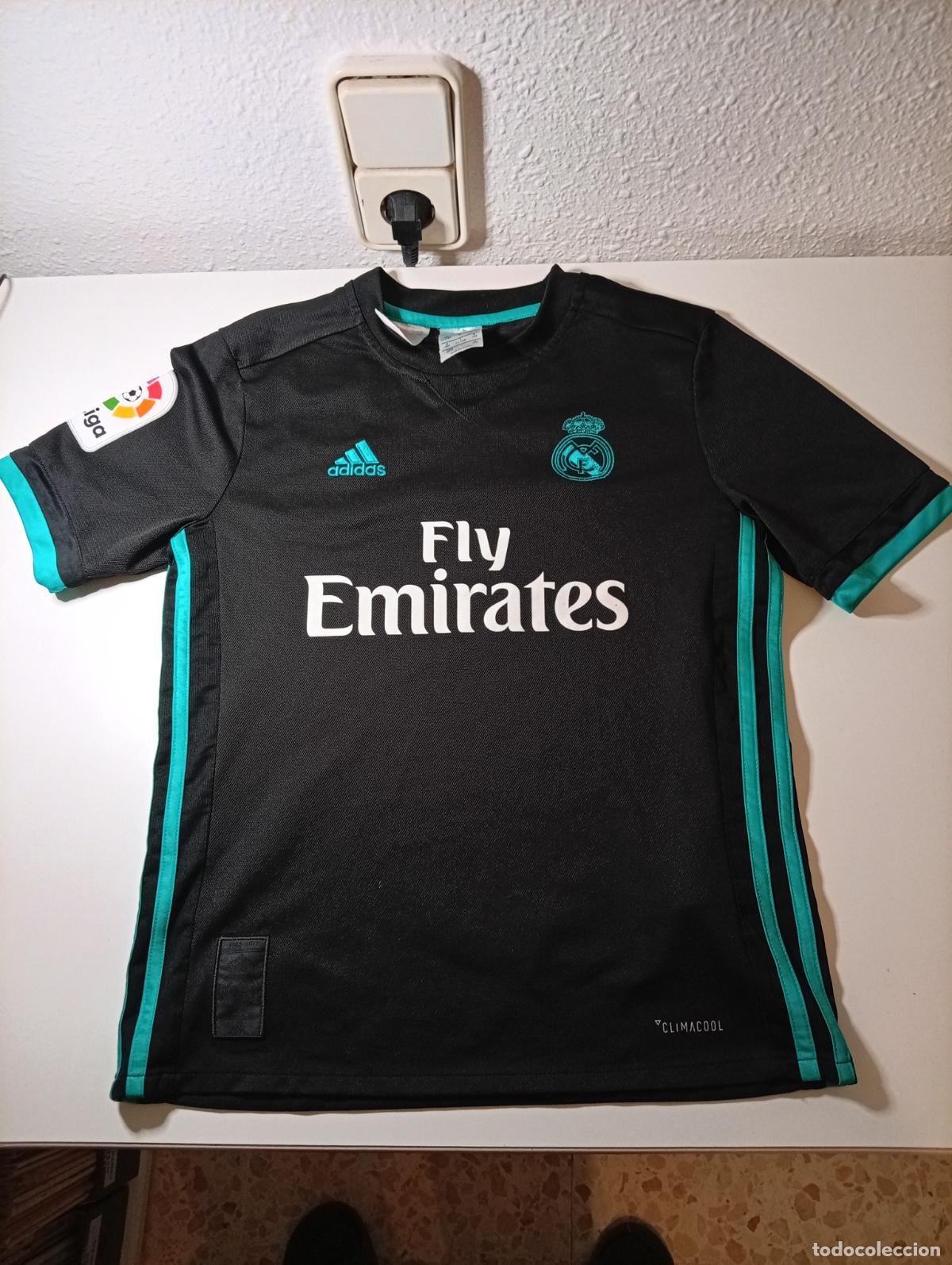 Coleccionismo deportivo: Camiseta Real Madrid Adidas Talla 11 - 12 a&ntilde;os negra Fly Emirates