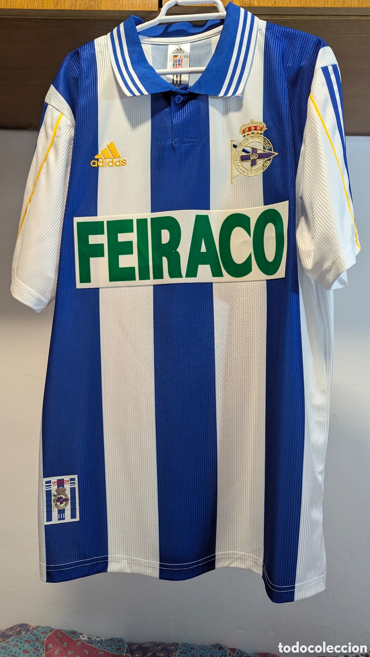 Coleccionismo deportivo: Camiseta R.C. Deportivo Coru&ntilde;a 1997/99 - Djalminha #8 - Blue & White - Talla 2XL