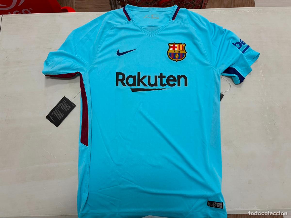 Coleccionismo deportivo: Camiseta FC Barcelona Nike 17/18 tercera equipaci&oacute;n azul Rakuten original nueva etiqueta talla L Bar