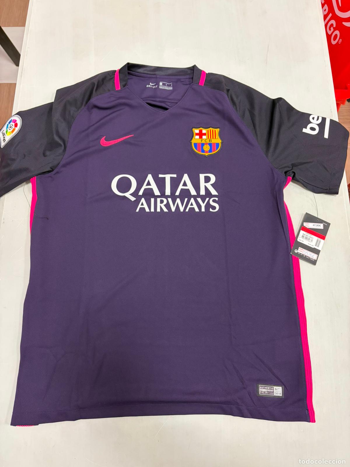 Coleccionismo deportivo: Camiseta FC Barcelona 2016 2017 Nike Qatar Morada L Etiquetas