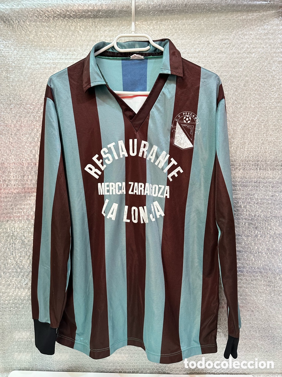 Sammelleidenschaft Sport: Antigua Camiseta deportiva de F&uacute;tbol MERCA ZARANOZA LA LONJA C.F. PESCADOS TALLA -L-
