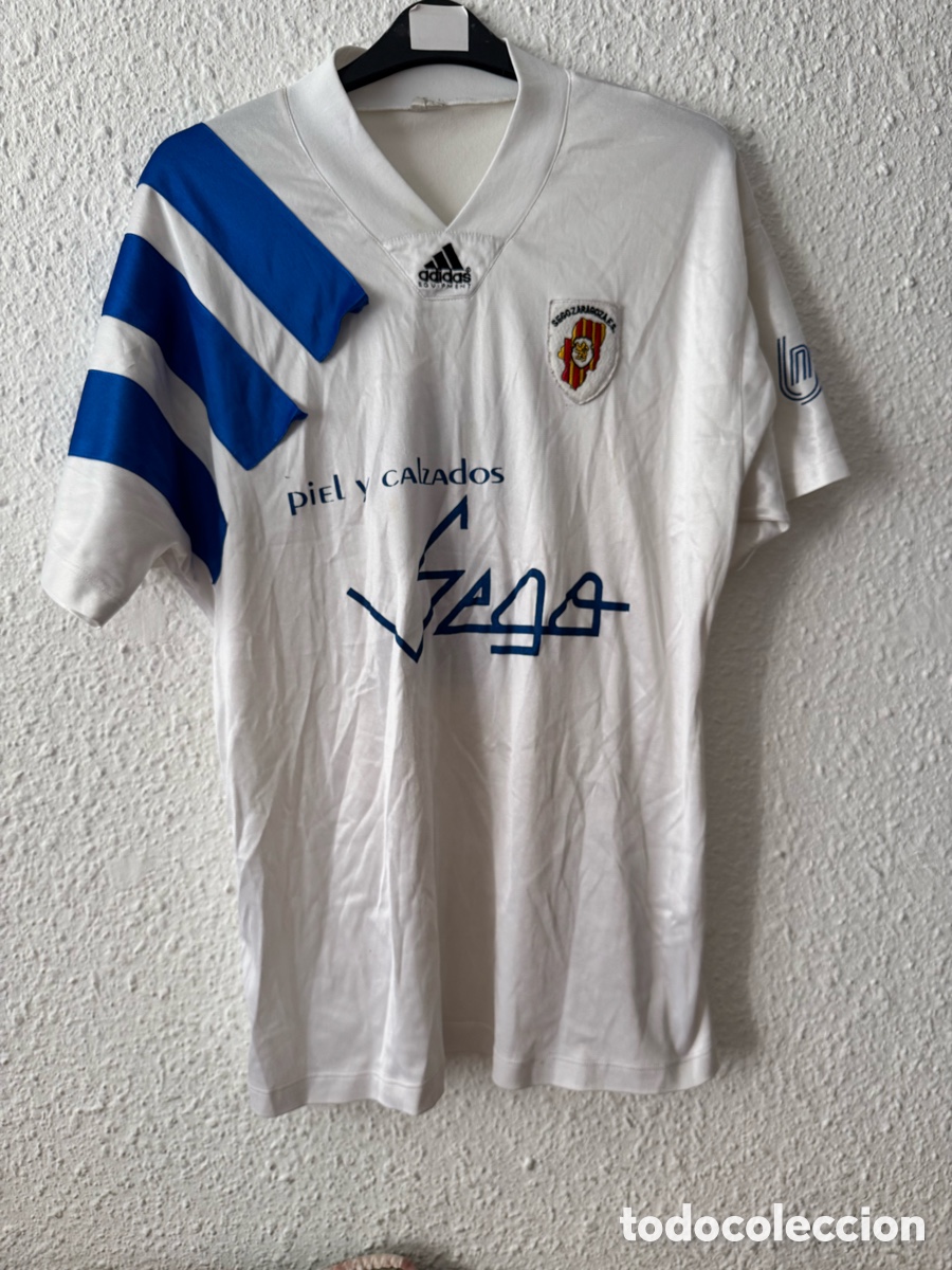 Sports collectibles: Antigua Camiseta deportiva vintage de F&uacute;tbol Real Zaragoza TALLA -L- Adidas
