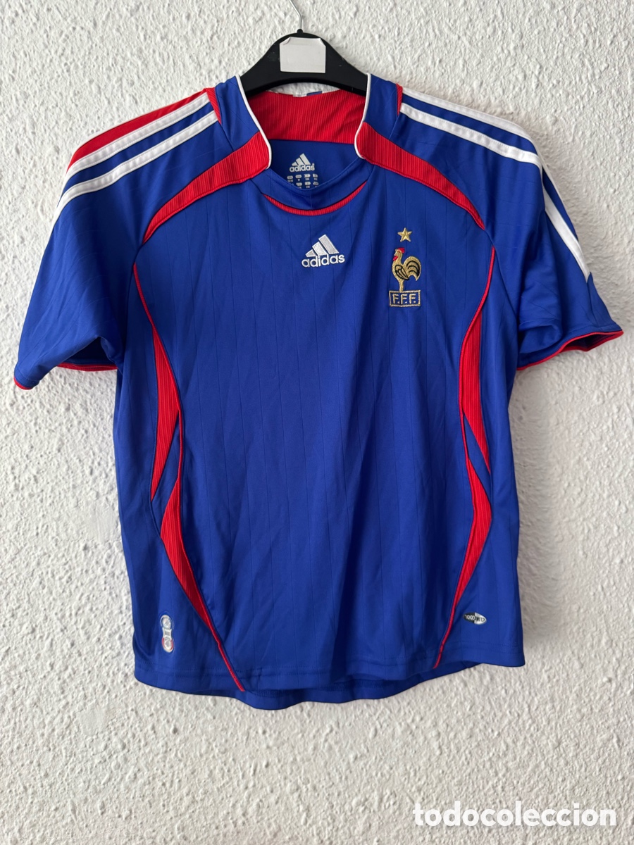 Sports collectibles: Antigua Camiseta deportiva vintage de F&uacute;tbol selecci&oacute;n de Francia TALLA -Ni&ntilde;o- Adidas
